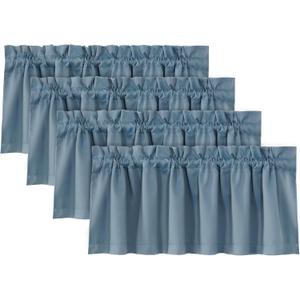 H.VERSAILTEX 100% Blackout Valances for Windows,Short Kitchen Window Valance Curtains for Living Room/Bedroom/Bathroom Privacy Decorative Rod Pocket Grapes4 Panels52" W x 18" L, Stone Blue