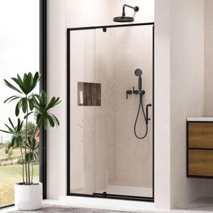 Keonjinn Pivot Shower Door, 38-42" W x 72" H Semi-Frameless Pivot Swing Glass Shower Door, 1/4"(6mm) Clear SGCC & ASNI Tempered Glass with Explosion-Proof Film & Nano Coating Matte Black Finish