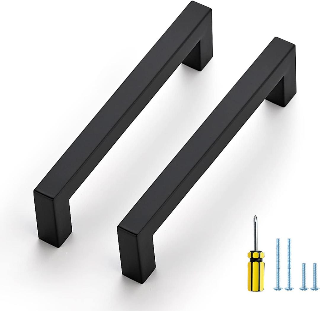 Ravinte 25 Pack Black Cabinet Pulls 5 Inch Square Kitchen Cabinet Handles Matte Black Kitchen Hardware for Drawer Pulls Drawer Handles Come with Screwdriver
