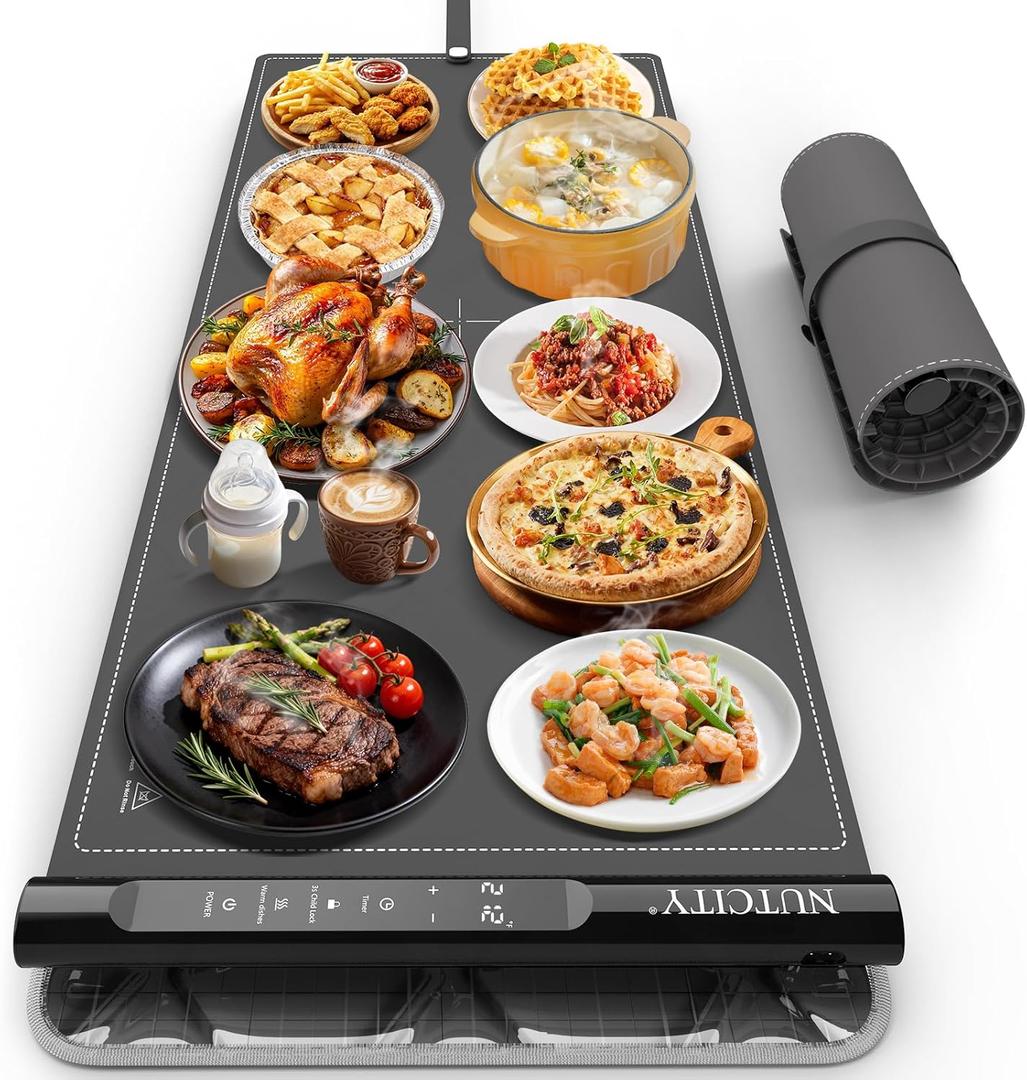 Warming Mat for Food Extra large 40" x 16", Portable Food Warming Mat with 7 Temperature Settings & 8Hour Timer, Tortilla Warmer for Gatherings, Parties (Extra Large Size: 40" x 16") Dark Gray