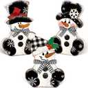 3 Pcs Winter Snowman Wooden Table Decorations Centerpiece Block Holiday Wood White and Black Winter Snowman Tiered Tray Tabletop Sign for Office Dining Room Mantle Party Supplies Home