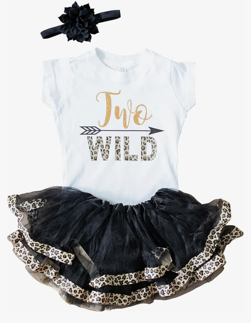 Luke and Lulu Two Wild 2nd Birthday Outfit for Girls – White Shirt with Black and Gold Skirt Dress – Cute Shirts for Toddlers Size 2T Luke and Lulu Two Wild 2nd Birthday Outfit for Girls – White Shirt with Black and Gold Skirt Dress – Cute Shirts for Toddlers Size 2T