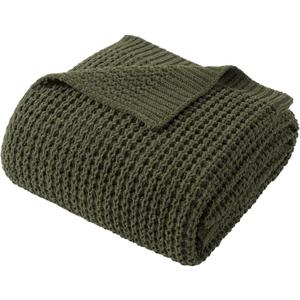 Bunnikins & Clover Olive Green Throw Blanket for Couch, Waffle Knit Blanket Throw, Super Soft Warm Dark Green Throw Blanket for Home Decor,Sofa and Living Room, 60"x80"