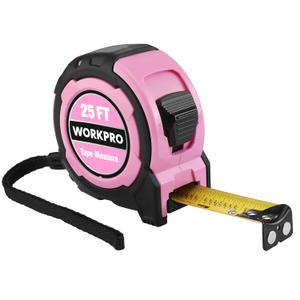 WORKPRO 25FT Pink Tape Measure, 1/8 Fractions Easy Read Measuring Tape, Retractable Nylon Coating Measurement Tape Accuracy 1/32, Magnetic Hook, Belt Clip, Rubber Protective Casing - Pink Ribbon (7.6 m)