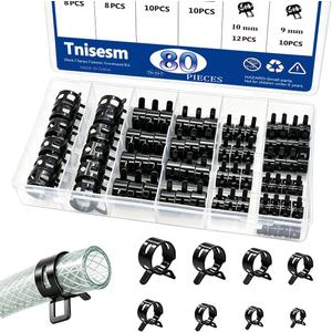 Tnisesm 80Pcs Spring Band Hose Clamps Assortment kits Silicone Vacuum Hose Pipe Clamp 7mm 9mm 10mm 11mm 14mm 15mm 16mm 18mm Low Pressure Air Clip Clamp(Black)