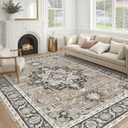 Vintage Living Room Area Rug 10x12 - Large Soft Washable Oriental Traditional Distressed Farmhouse Rugs for Bedroom - Indoor Floor Accent Carpet for Home Office House Decor - Black Brown