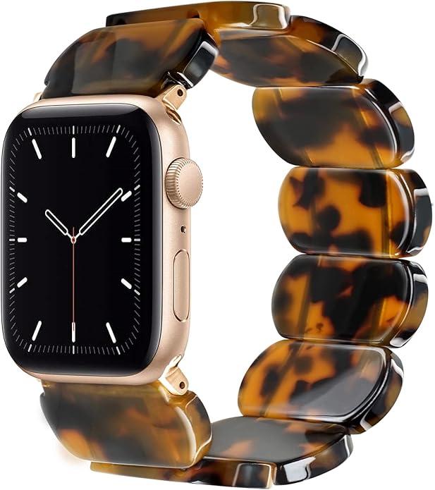 Heesch Tortoise Stretchy Watch Band Compatible with Apple Watch Serise Ultra/SE/8/7/6/5/4/3/2/1, Resin Cute Watch Strap Wristband for iWatch Bracelet for Women Men Girls, 38/40/41mm, 42/44/45/46/49mm, Oval Version