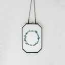 Small 4" x 6" Double Glass Floating Frame with Chain for Display Dried Flowers, Plant Specimen, Photo, Picture - Home Office Wall Hanging Decor, Black, Octagon