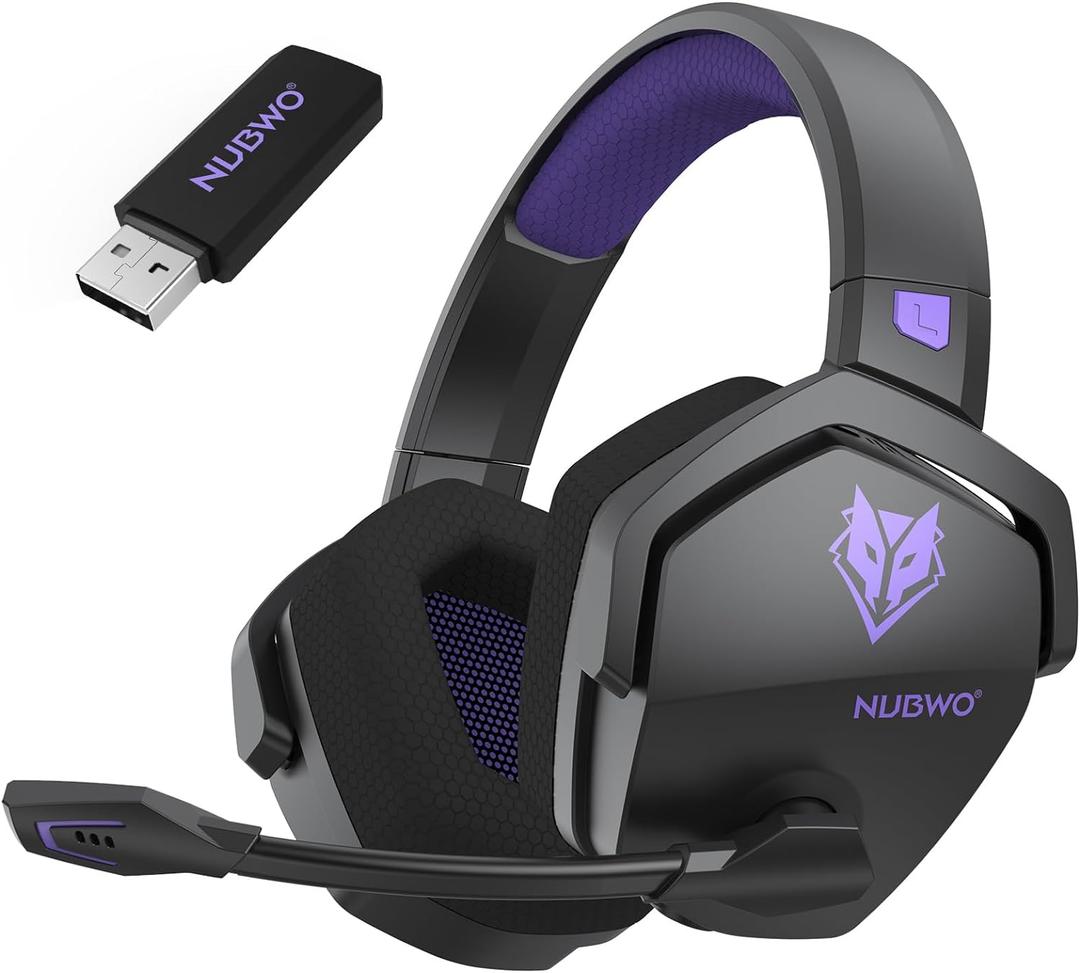 NUBWO Wireless Gaming Headset with Mic for Ps5 Ps4 PC, Zero Interference, 100-Hour Battery All-Day Play, 23ms Sync for Fortnite & Call of Duty/FPS Gamers, Triple Mode All Devices Compatible - Purple
