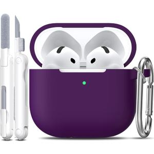 R-fun for AirPods 4 Case with Cleaner Kit,Full Protective Soft Skin Silicone Cover with Keychain for AirPods 4 Gen Case for Men Women,Compatible with Apple AirPods 4th Genaration Case 2024,Plum