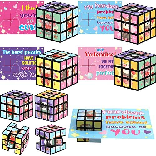 WorldBazaar 24 Packs Valentine Cubes for Kids with Cards Animal Puzzle Flip Cubes School Classroom Exchange Gift Prizes Valentine Party Supplies