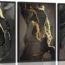 Kyiyhzp 3Pcs Abstract Black Gold Wall Art Modern Minimalist Wall Decor Prints Black gold grey pictures Marble painting artwork for Living Room Bedroom Office Home Decoration 16x24in Poster