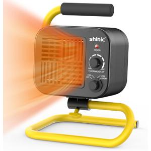 Shinic Garage Heaters for Indoor Use, Metal Portable Space Heater with Thermostat, Greenhouse heater, Adjustable Head, Tubular Stand, Padded Handle, and Wide Base for Stability