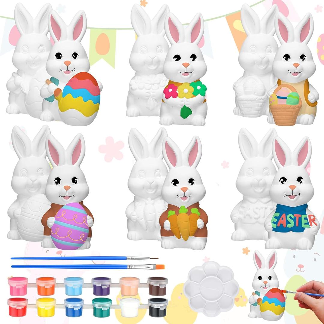 CroBlissful 6 Sets Paint Your Own Ceramic Gnome Statues Ready to Paint Ceramics Paintable Gnome Figurines Unpainted Plaster Arts and Crafts with Brush Palette Painting for Adults (Traditional)