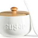 LYEOBOH Sugar Bowl with Lid and Spoon,17 OZ Sugar Jar, Ceramic Jar with Lid, Sugar Container for Coffee Bar, Sugar Bowls for Countertop, Azucarera for Farmhouse Home and Kitchen, White