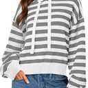PRETTYGARDEN Hoodies for Women Fall Fashion 2026 Striped Pullover Sweaters Casual Long Sleeve Tops Winter Clothing (Striped Grey White,Medium)