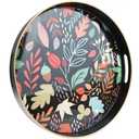 Leemxiiny Round Serving Tray with Handles, Coffee Table Tray for Ottoman, Living Room, Outdoor Tray for Patio Entertaining, Serving Breakfast Kitchen Platter LEE33BH