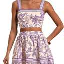 Floerns Women's Two Piece Outfit Tropical Crop Cami Top and Summer Skirts Set, Large