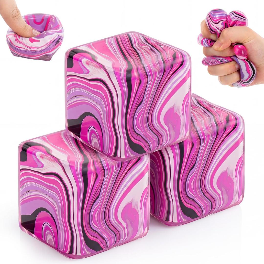 2 x 3 Pcs Stress Cube Bulk Swirl Ice Cube Stress Ball for Adults Anxiety Relief Soft Squeeze Sensory Square Ball for ADHD Prizes Goodie Bag Stuffers Party Favors(Pink,1.38 Inch)