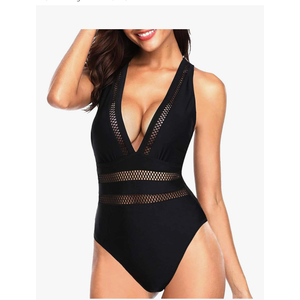 Tempt Me Women Sexy One Piece Swimsuits Deep V Neck Bathing Suits Plunge Hollow Out Swimwear L