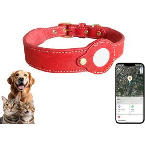 Leather Dog Outdoor Positioner, Tracker for Pet Only iOS System, Smart Location Tracking Leather Collar, Map Reality, Works Worldwide with Any Collar, No Other Fees, Find My, Red