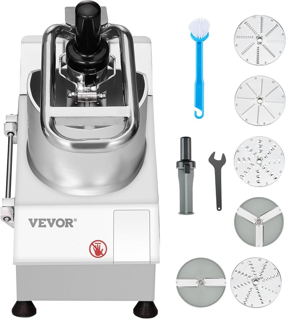 VEVOR Food Processor & Vegetable Chopper, 2 Feeding Holes Food-Grade Stainless Steel Food Processor Chopper with Detachable 6 Blades, 3mm/5mm/7mm/10mm Shredder, 2mm/4mm Slicer, for Vegetables, Fruit (750W)