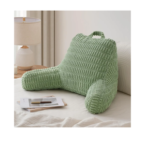 Blissful Diary Reading Pillow, Backrest Pillow with Shredded Memory Foam for Adult & Children, Designed for Bed and Couch Sitting Up, Includes Arms, Pockets and Washable Cover, Sage Green