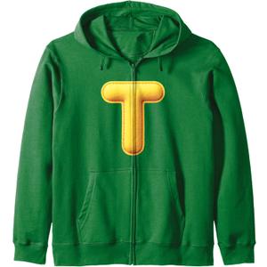 Letter T Funny Chipmunk Group Matching Costume Green Zip Hoodie, M