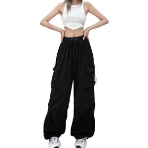 Cargo Pants Women Baggy Parachute Pants Woman Mutil Pockets Loose Fit Y2K Casual Pants for Women (X-Large, Black)