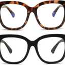 Zéro D 2 Pack Oversized Blue Light Glasses for Women Chic Square Computer Glasses Reduce Eye Strain Tortoise&MatteBlack