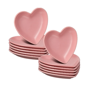 Meanplan 12 pcs Heart Shaped Plates Ceramic Salad 6.9 Inches Ceramic Graduation Plates Dinner Heart Shaped Serving Dish Dessert Elegant for Kitchen Steak Snacks(Pink)
