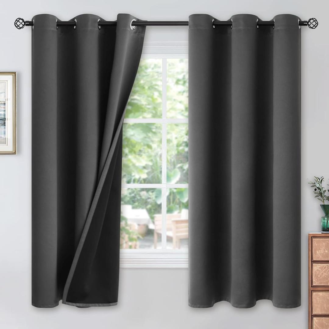 YoungsTex Dark Grey 100% Insulated Blackout Curtains 63 Inches Long for Bedroom Room Darkening Thermal Black Out Window Drapes with Grommet, 2 Panels, 42 x 63 Inch