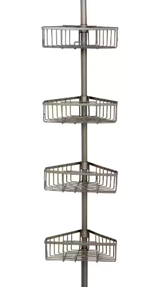 4 Tier Tension Pole Shower Caddy In Satin Nickel Adjustable Height & Shelves