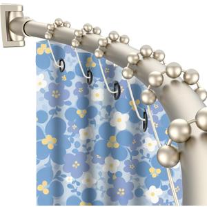 Brushed Nickel Curved Shower Curtain Rod Round Shower Rod Adjustable 33-78 In Stainless Steel Rustproof Bowed Shower Curtain Rods for Bathroom Bathtub Stall Rounded Curved Shower Rod Bar Need to Drill