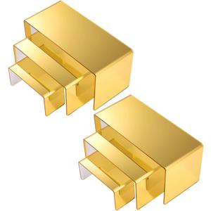 Chuangdi 2 Sets Acrylic Display Risers, Product Stand, Jewelry Display Riser Shelf Showcase Fixtures for Dessert Cupcake Candy Figure Treat Action Showcase (Gold, Large Set)