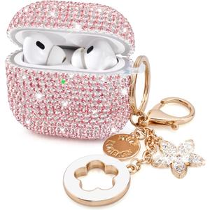 Case for Apple Airpods Pro 3 Case Cover 2025, VISOOM Bling Jewerly Airpods iPods Pro3 Cases Cute Glitter Diamond Airpod iPod Pro3 Cases Rhinestone AirPods iPods Pro 3rd Gen Cas with Keychain for Women (J-Sakura Pink)