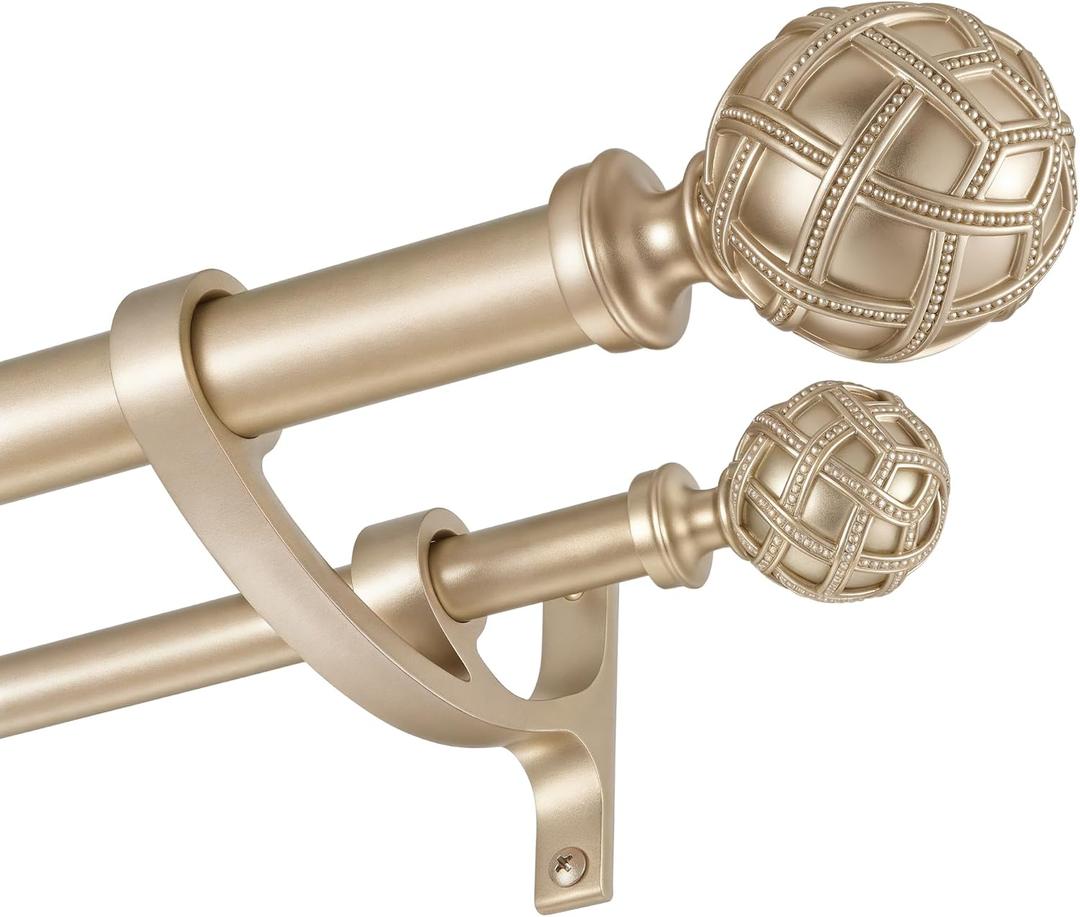 Double Curtain Rods 72 to 144 Inches(6-12feet) for Window, Adjustable Telescoping Drapery Rod with Aluminum Alloy Brackets, 1 Inch Diameter Front, 5/8 Inch Diameter Back Pipe, Champagne Gold