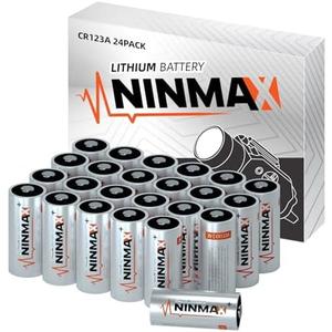 NINMAX® CR123A 3V Lithium Battery 24 Pack, No.1 1700mAh 3 Volt High Power 123A Lithium Batteries for High-Intensity Flashlights, Home Safety and Security, and More