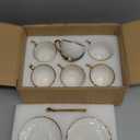 Cappuccino Cups with Saucers Set of 6, 7 OZ Ceramic Coffee Cup Set, Double Espresso Cups with Gold Trim Raised Floral Motif Tea Cup and Saucer Set for Latte, Cafe, Valentine's Day Gifts