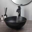 13" Round Stone Resin Vessel Sink with Pop-Up Drain Combo Black Bathroom Sink Above Counter, Art Basin Vanity Sink for Small Bathroom