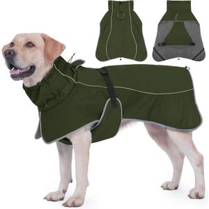 Dog Raincoat, Waterproof Dog Coat with Reflective Straps, Leash Hole & Polar Fleece Lining, Winter Snow Rain Coat for Dogs, Warm, Windproof Vest Jackets L