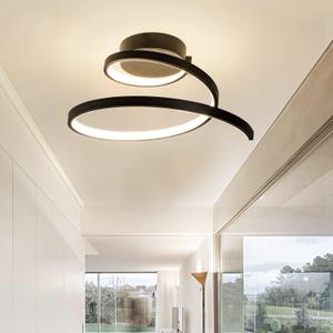 Modern LED Ceiling Light 24W Spiral Design Ceiling Lighting Fixture 18 inch,4000K Warm White Light Fixture for Hallway Aisle Balcony Bedroom Kitchen Office (Black) (top)