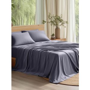 Bedsure Queen Sheet Set, Cooling Sheets for Queen Size Bed Set, Rayon Derived from Bamboo, PureWoven, Breathable & Soft, Deep Pocket Up to 16", Hotel Luxury Silky Bedding for Hot Sleepers, Dark Grey