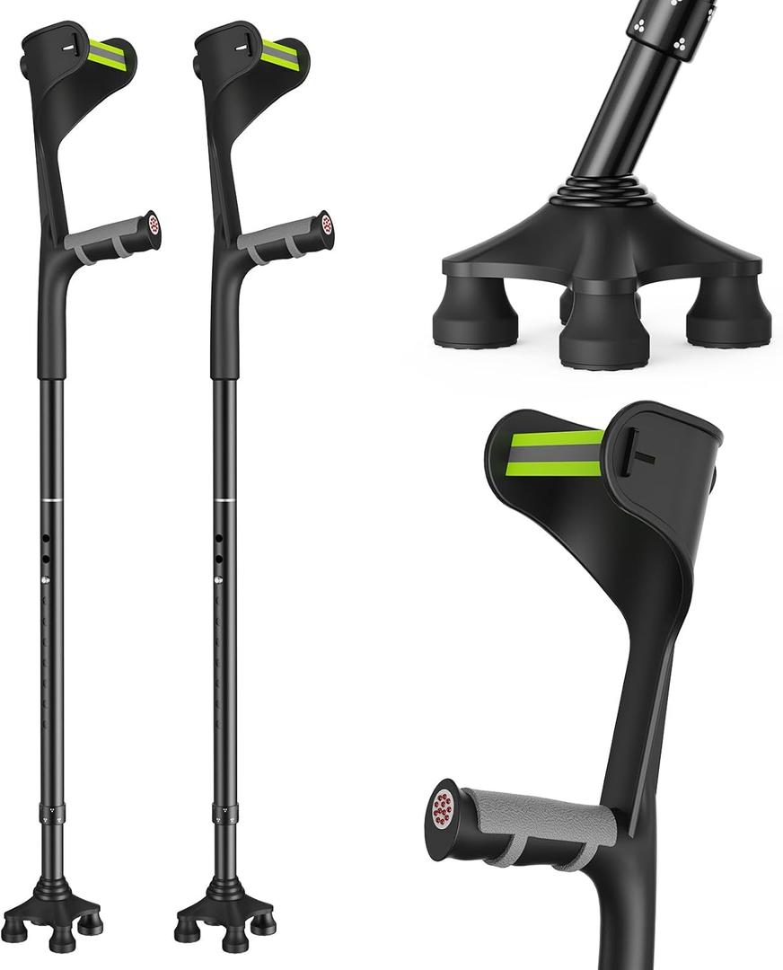 Forearm Crutches (One Pair) for Adults, Folding Forearm Crutches Adults Lightweight Height-Adjustable, Open Cuff, Aluminium with Rubber Ergonomic Handles