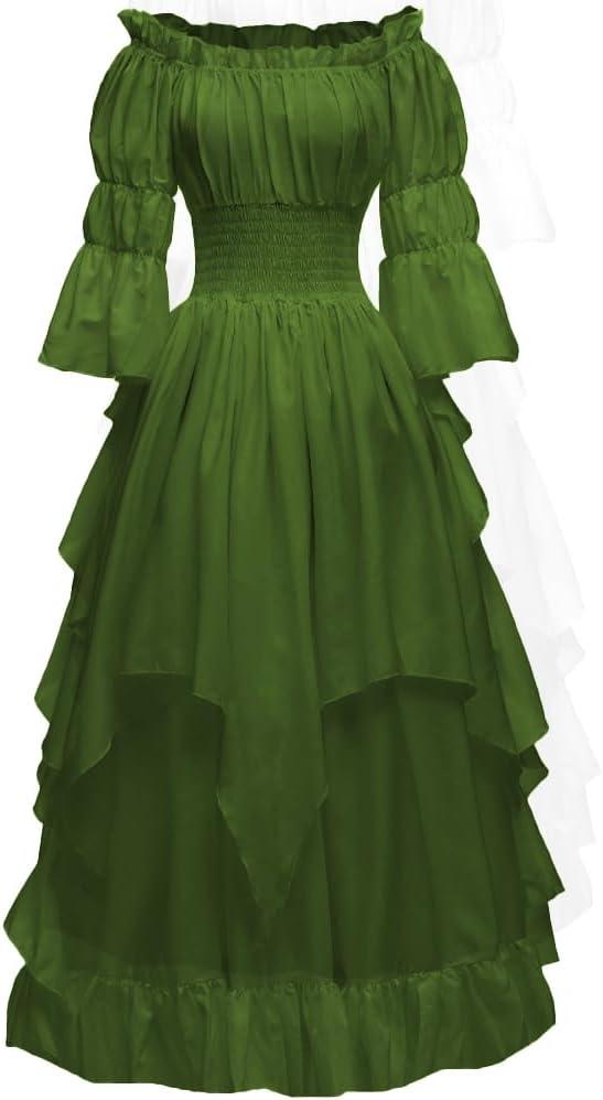 Abaowedding Women's Gothic Witch Dress Medieval Renaissance Costume Victorian Dress (Large-X-Large, Olive)