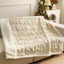 Beige Christmas Sherpa Throw Blanket 3D Christmas Tree Snowflake Reindeer Double-Sided Thick Soft Plush Fluffy Decoration for Couch, Bed, Sofa Holiday Party Gifts, 50" x 60"(Reindeer)