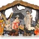 Geetery Cartoon Christmas Nativity Set Includes Manger and Figurines Rustic Resin Xmas Colorful Nativity Scene Religious Table Figurines Decorations for Christian Tabletop Home Decor (Simple)