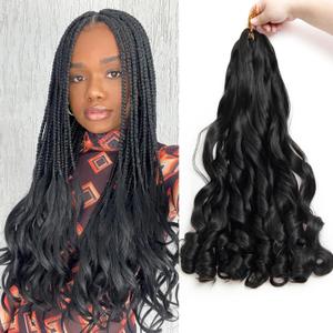 French Curl Braiding Hair Extensions 24 Inch Lightweight French Curl Crochet Braids for Black Women Loose Wavy 8 Packs Pre Stretched Synthetic Braiding Hair (1B)