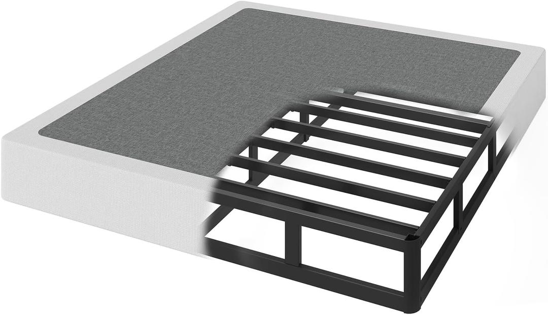 Full Size Box Spring, 7"Full Size Box Spring Only, 3000 lbs Heavy Duty Metal Frame Mattress Foundation with Fabric Cover, Easy Assembly-Noise Free (Full, Black)