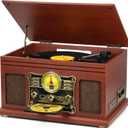 FEKTIK Bluetooth Record Player 10 in 1, 3-Speed Turntable for Vinyl with Speakers, LP to MP3 Converter, CD, Cassette Player, FM Radio, Wireless Streaming | Mahogany